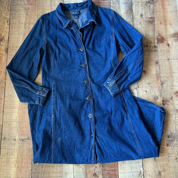 Blue J. Womens size Medium Denim Long Button-Up Midi Length Dress - Picture 1 of 7